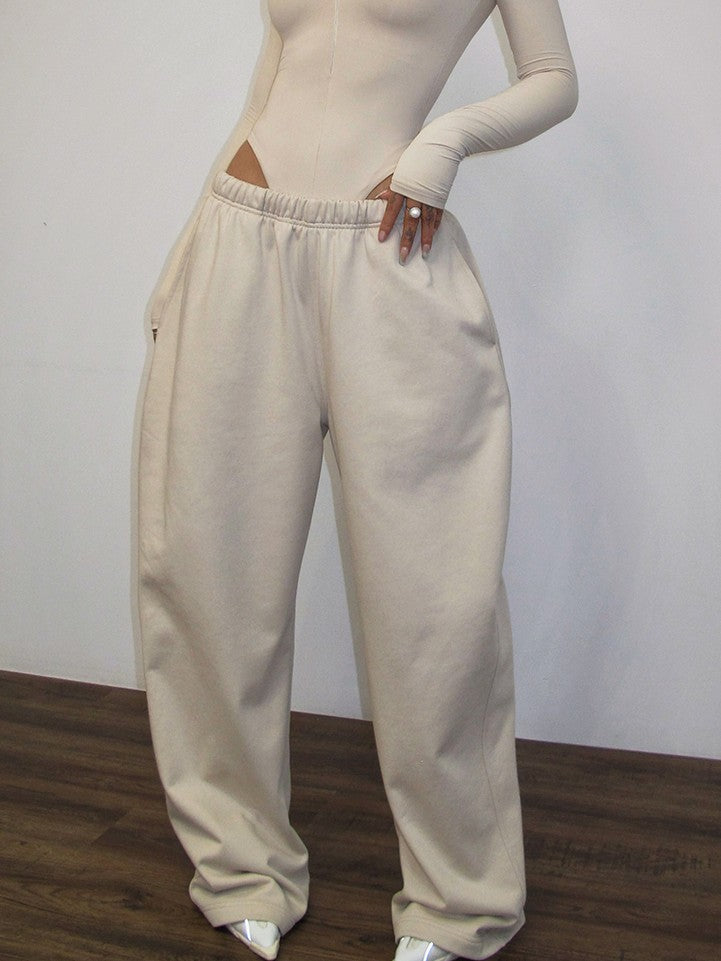 BUM STUDIO Warm Sand 3d Tailored Scimitar Short Rise Women's Cotton Blend Wide-leg Pants