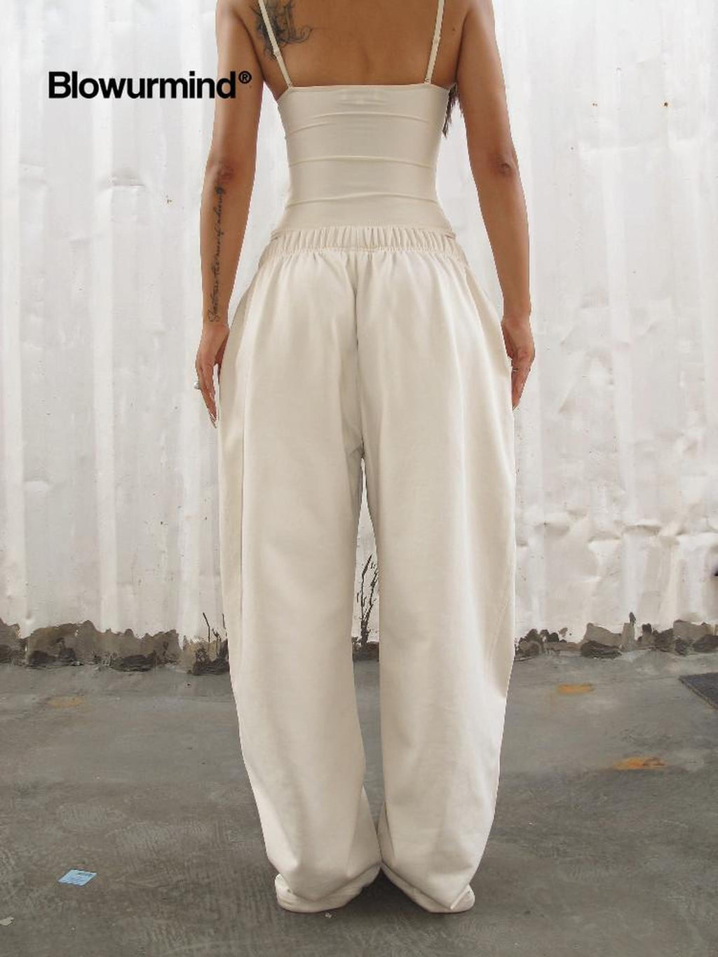 BUM STUDIO Warm Sand 3d Tailored Scimitar Short Rise Women's Cotton Blend Wide-leg Pants