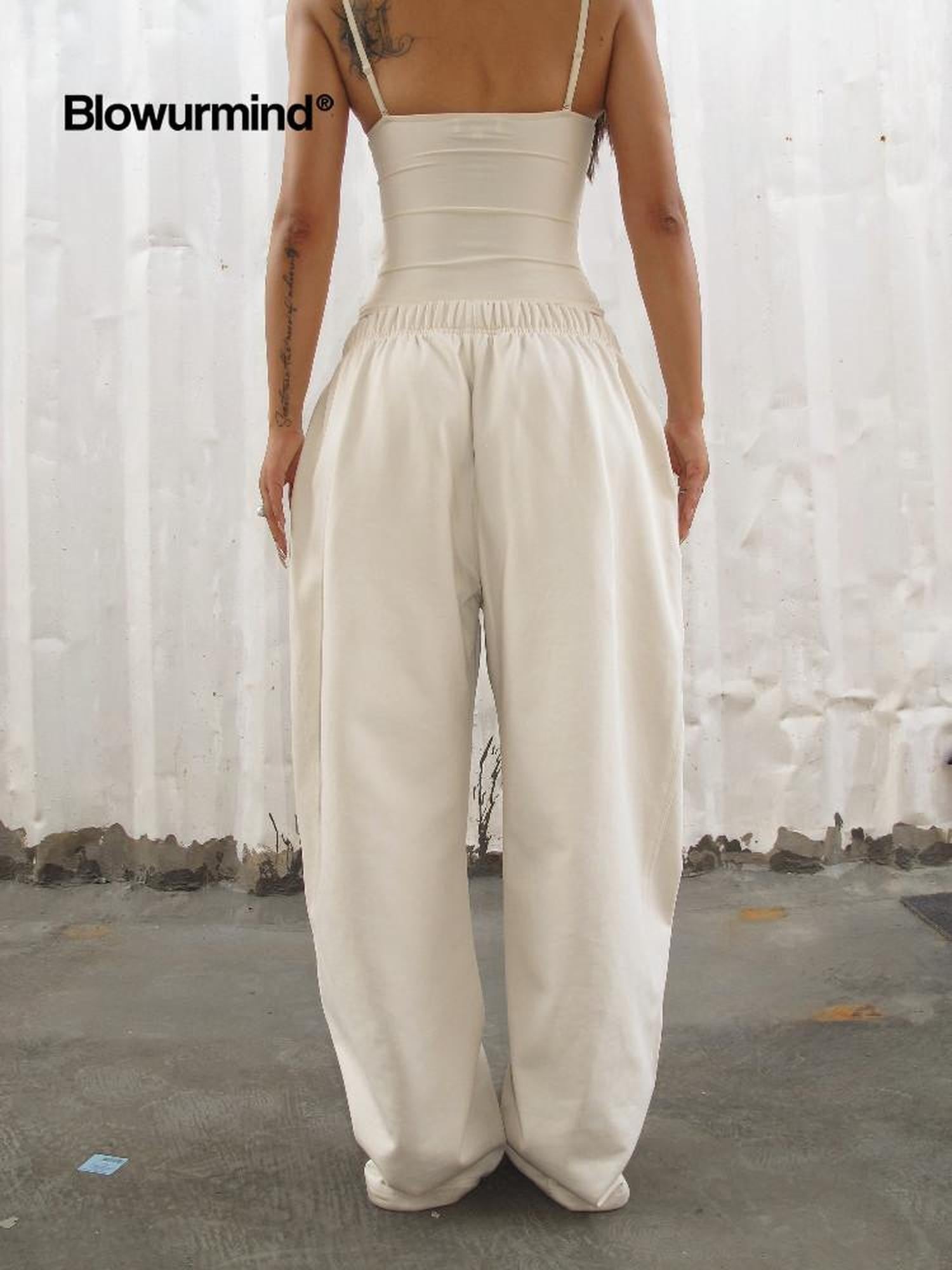 BUM STUDIO Warm Sand 3d Tailored Scimitar Short Rise Women's Cotton Blend Wide-leg Pants