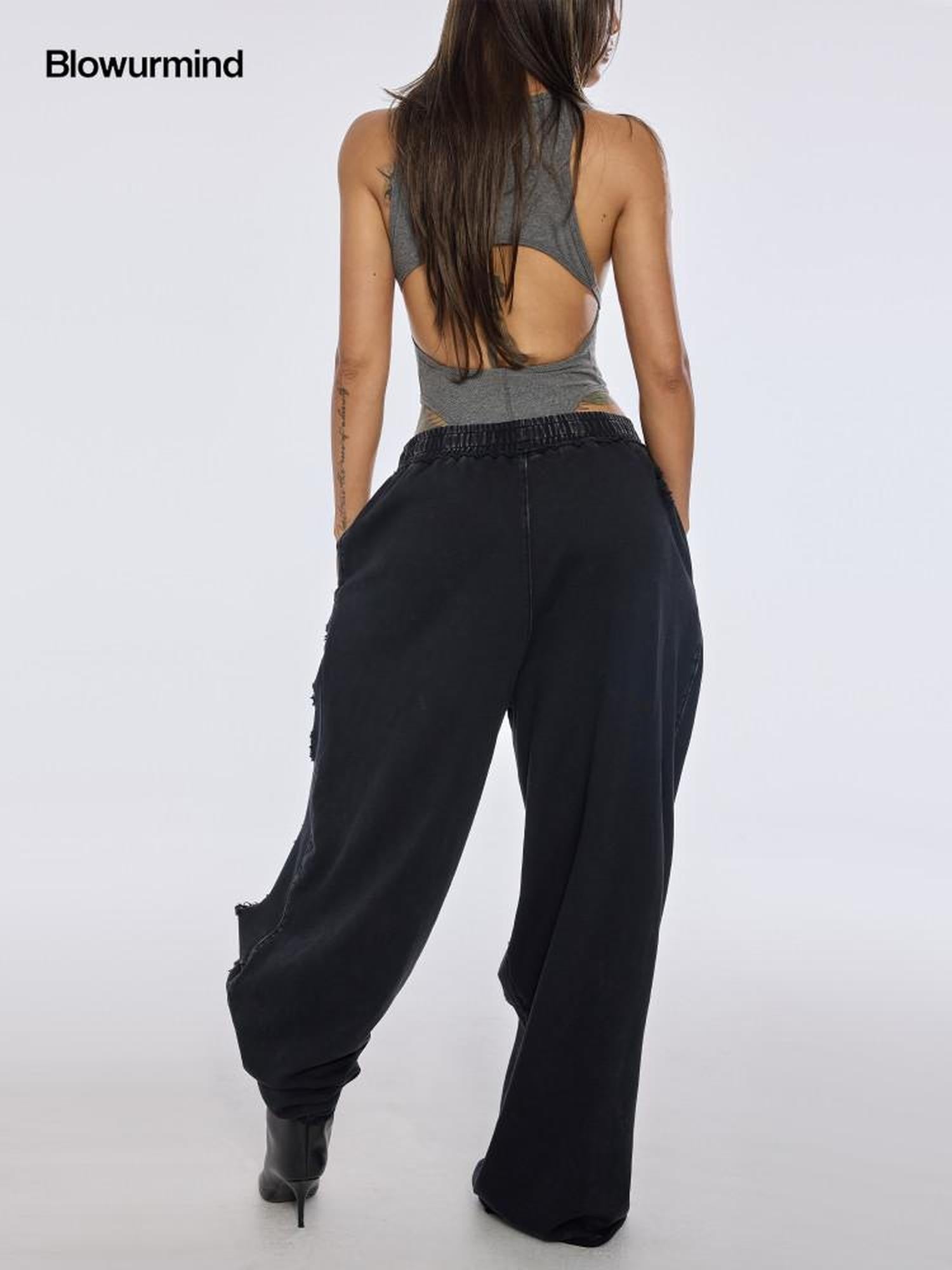 BUM STUDIO Washed Black Distressed Brushed Women's 100 Percent Cotton Sweatpants