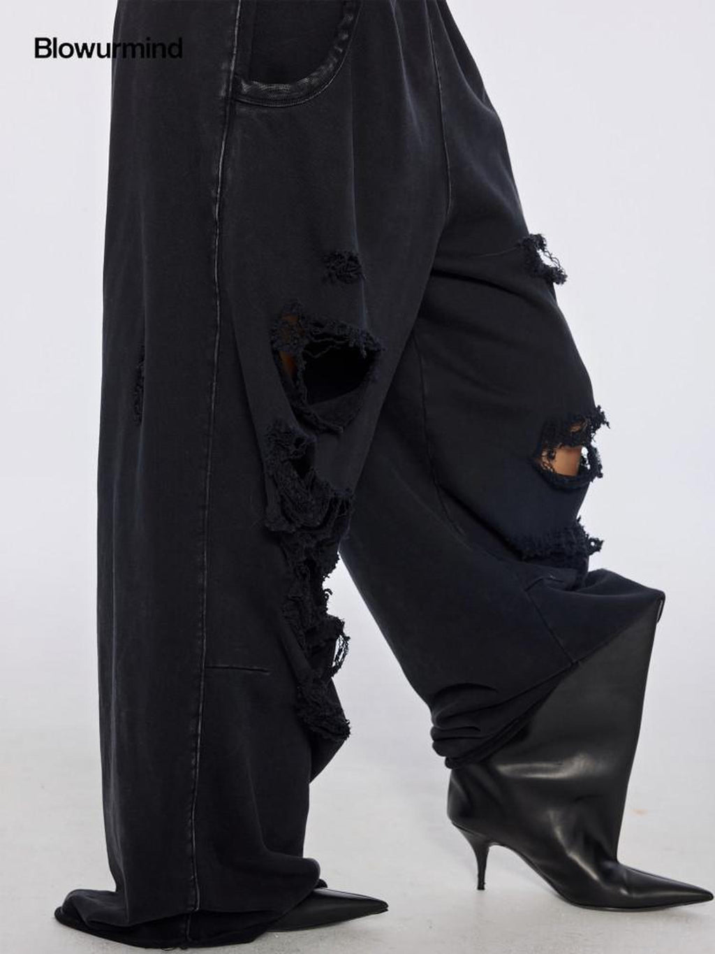 BUM STUDIO Washed Black Distressed Brushed Women's 100 Percent Cotton Sweatpants