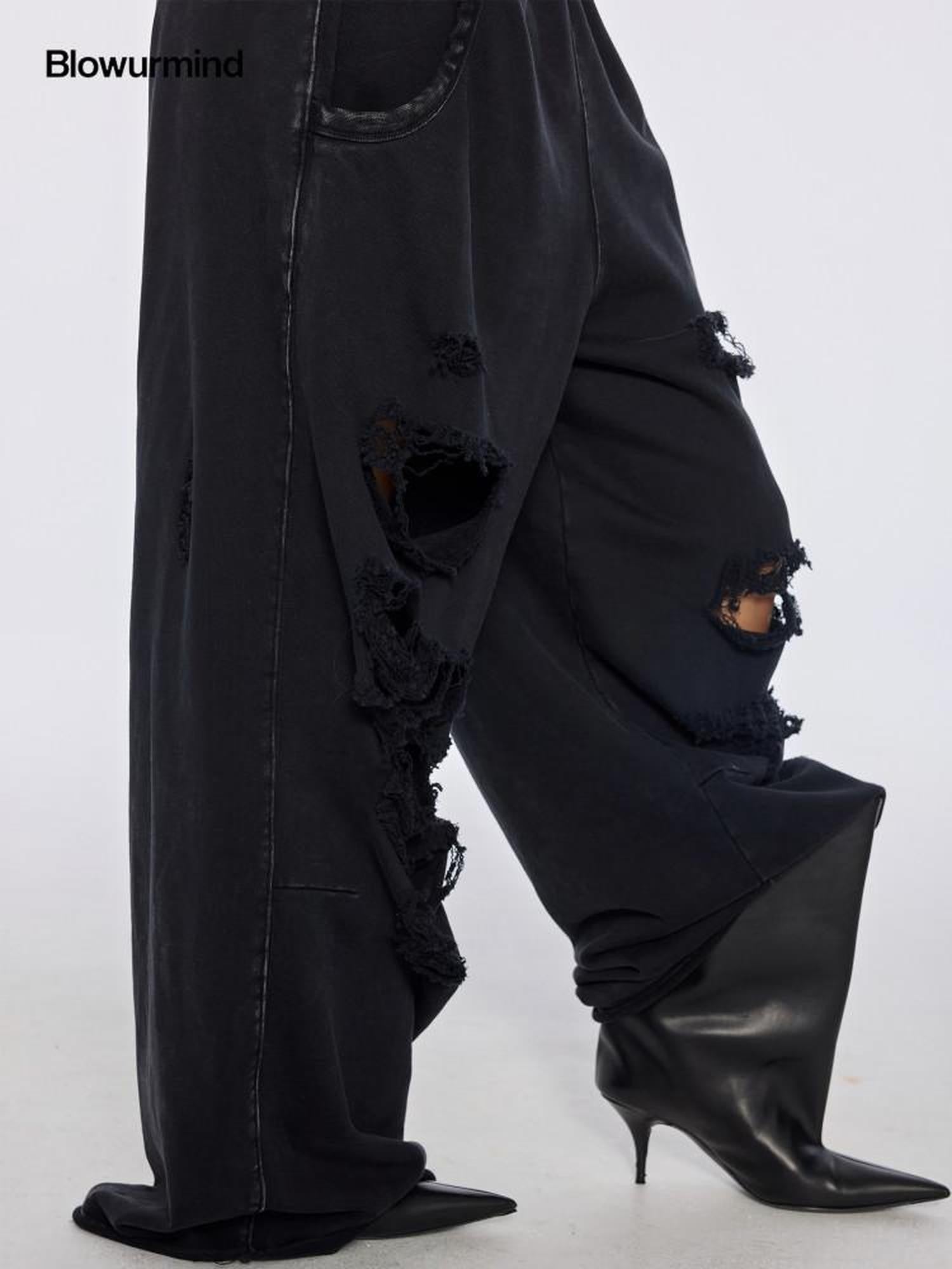 BUM STUDIO Washed Black Distressed Brushed Women's 100 Percent Cotton Sweatpants