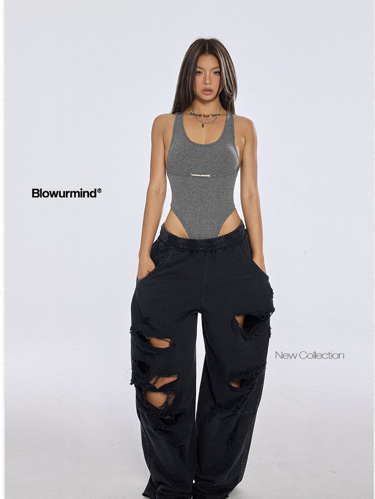 BUM STUDIO Washed Black Distressed Brushed Women's 100 Percent Cotton Sweatpants