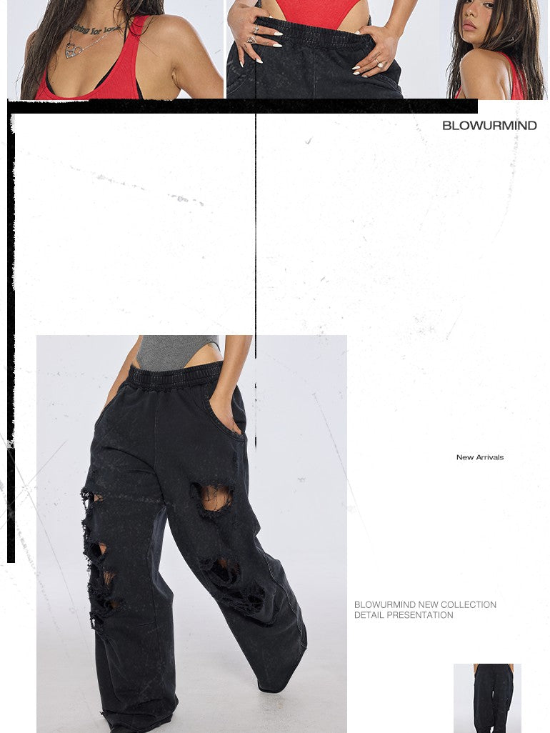 BUM STUDIO Washed Black Distressed Brushed Women's 100 Percent Cotton Sweatpants