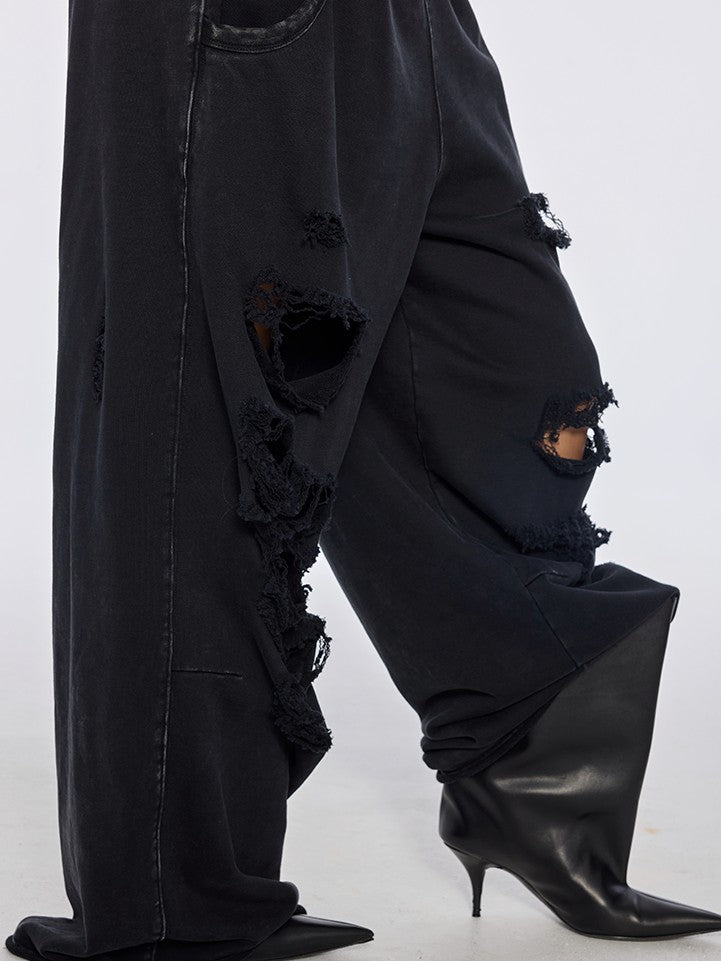BUM STUDIO Washed Black Distressed Brushed Women's 100 Percent Cotton Sweatpants
