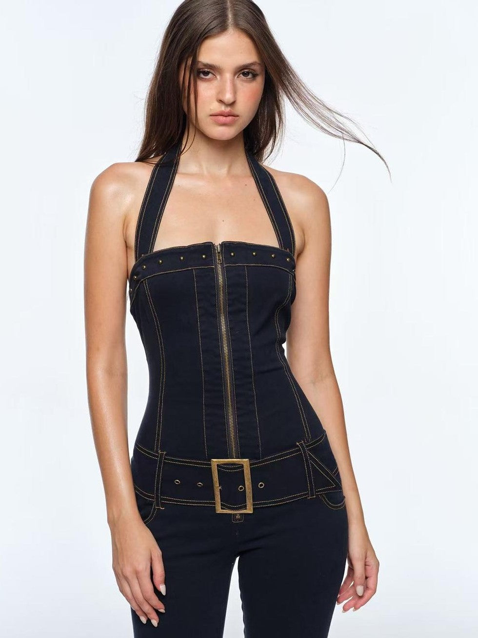 BUM STUDIO Washed Detachable Strap High Waist Street Slim Fit Women's Cotton Basic Bodysuits