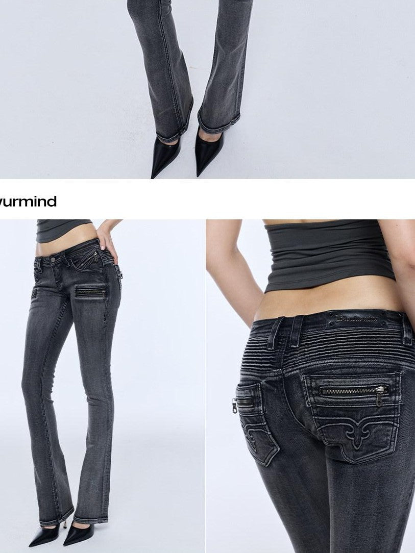 BUM STUDIO Washed High Density Denim Patchwork Pleated Low Rise Women's Cotton Skinny Jeans