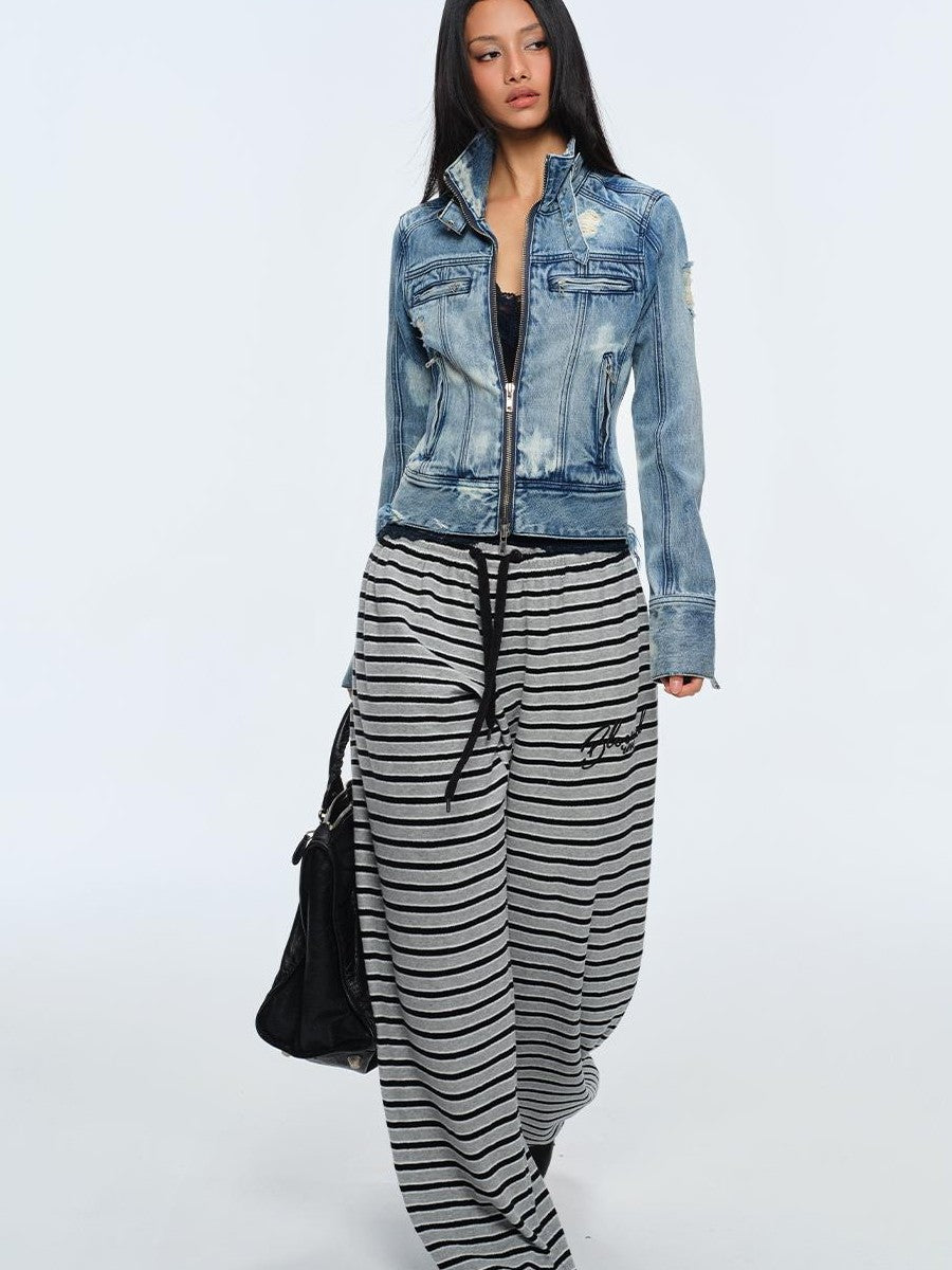 BUM STUDIO Washed Snow Dye Multi Metal Zip Slim Fit Women's Cotton Denim Jackets