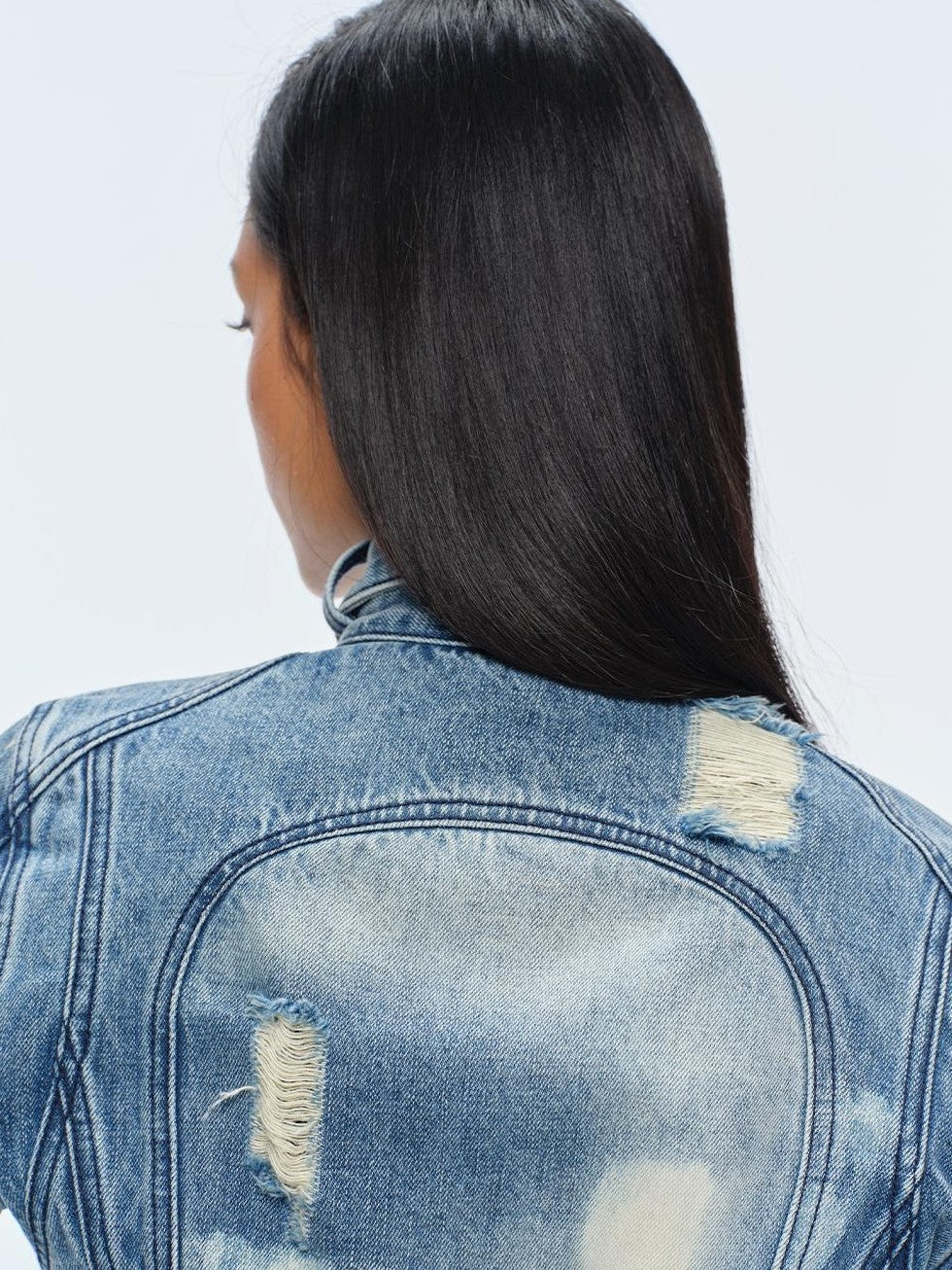 BUM STUDIO Washed Snow Dye Multi Metal Zip Slim Fit Women's Cotton Denim Jackets