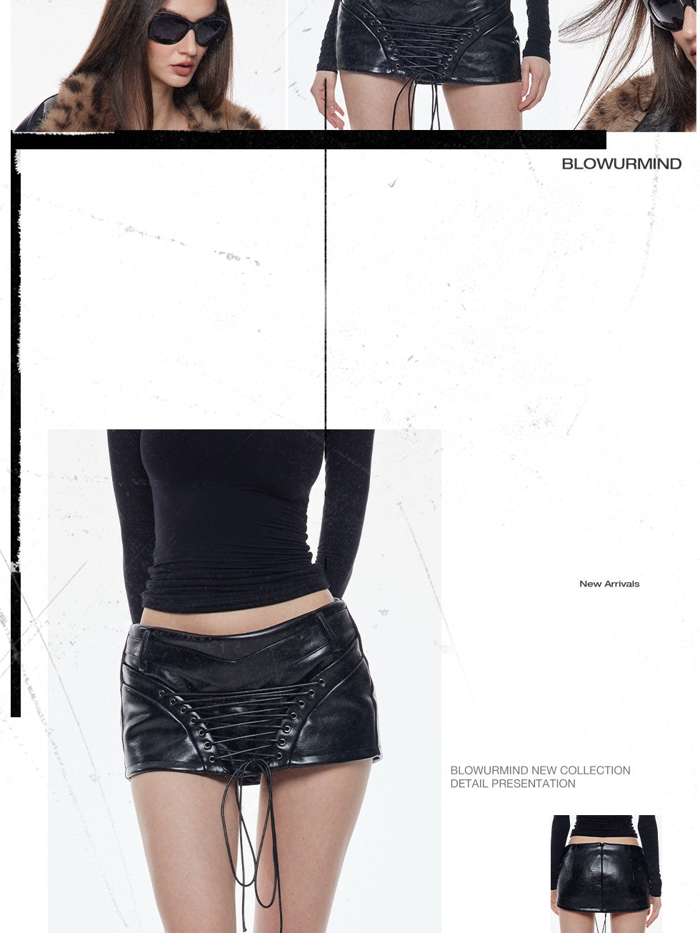 BUM STUDIO Waxed Lace Up Multi Layer Hip Hugging Low Waist Women's Pu Leather Skirts