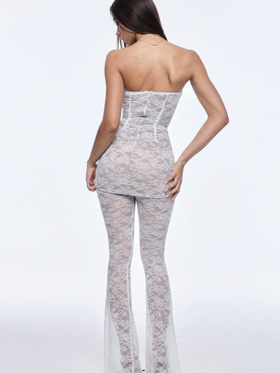 BUM STUDIO White Double Layer Mesh Lace Padded Bust Women's Nylon Bodycon Mini Dresses
