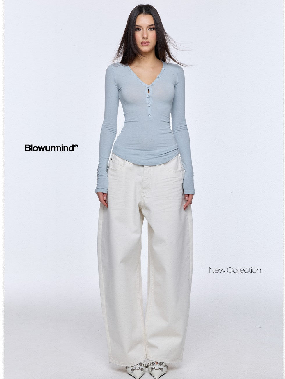 BUM STUDIO White Heavyweight Pleated Distressed Low Rise Women's Cotton Baggy Jeans