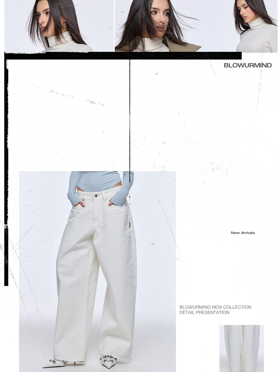 BUM STUDIO White Heavyweight Pleated Distressed Low Rise Women's Cotton Baggy Jeans