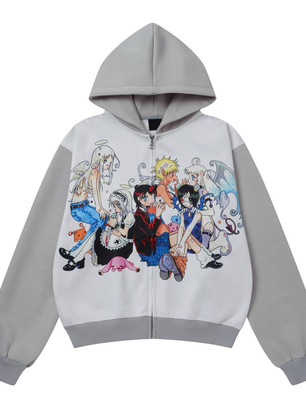 BlackBerry Angel Rebel Cartoon Graphic Loose Fit Women's Cotton Zip-up Hoodies