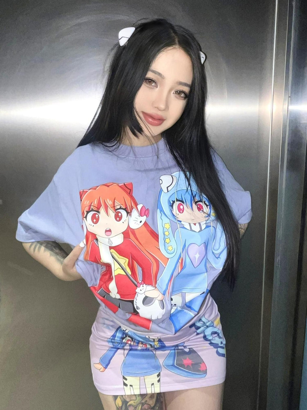 BlackBerry Anime Rei And Asuka Print Graphic Women's Short Sleeve T-shirts