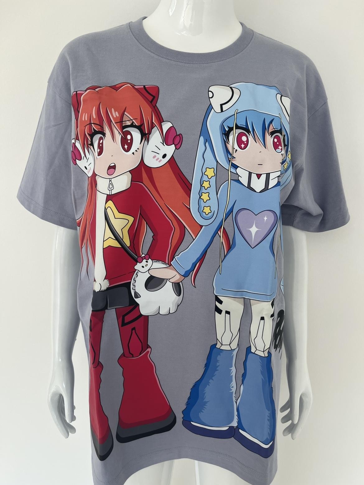 BlackBerry Anime Rei And Asuka Print Graphic Women's Short Sleeve T-shirts