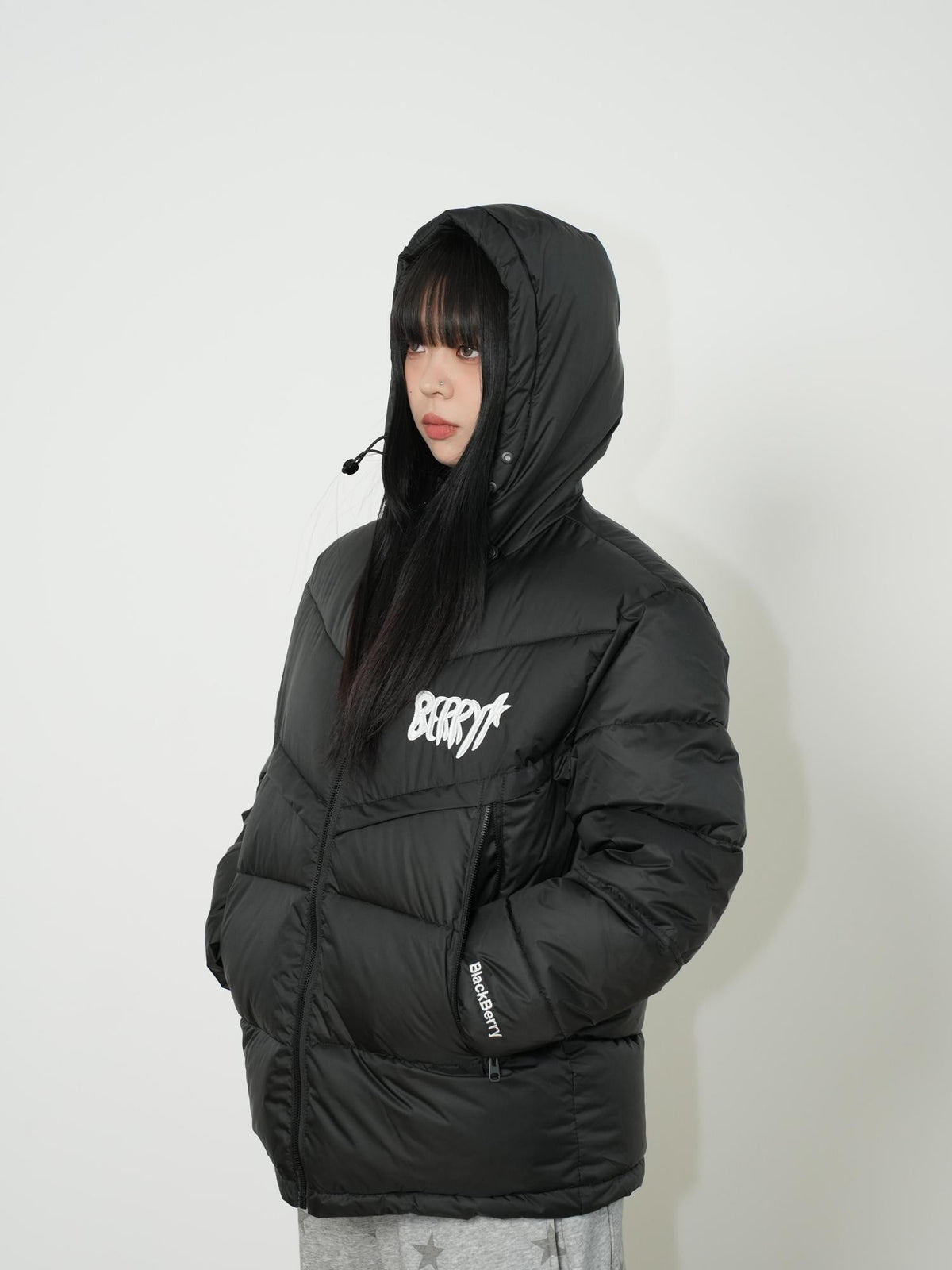 BlackBerry Black American Street Hooded Zip Padded Women's Cotton Filled Puffer Jackets