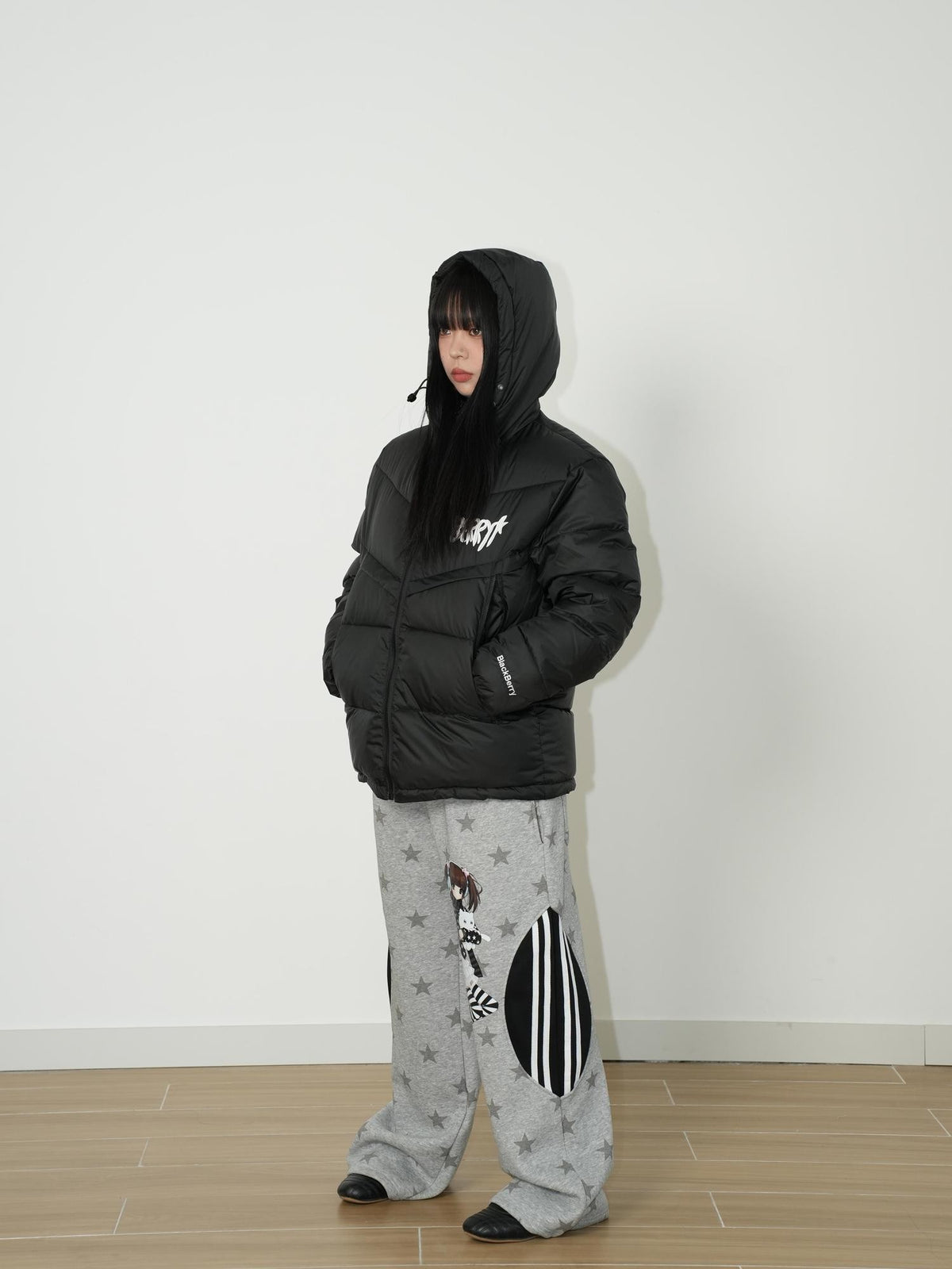 BlackBerry Black American Street Hooded Zip Padded Women's Cotton Filled Puffer Jackets