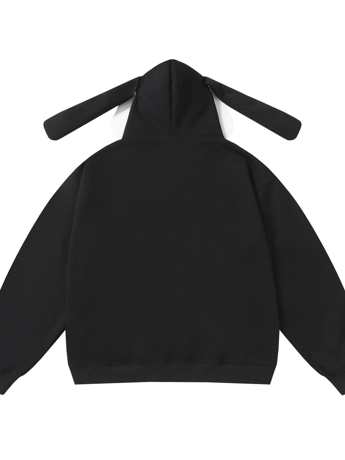 BlackBerry Black Rabbit Ear Hood Cartoon Print Street Loose Fit Women's Zip-up Hoodies