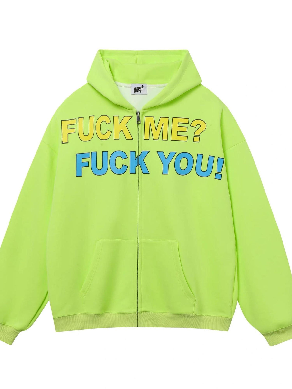 BlackBerry Black Slogan Print Loose Fit Street Women's Other Fabric Zip-up Hoodies