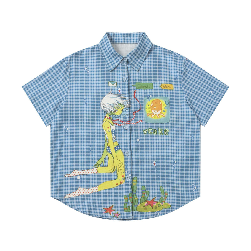 BlackBerry_Blue_Plaid_Short_Sleeve_Loose_Fit_Cotton_Women's_Shirts_943904229605_MISSTT