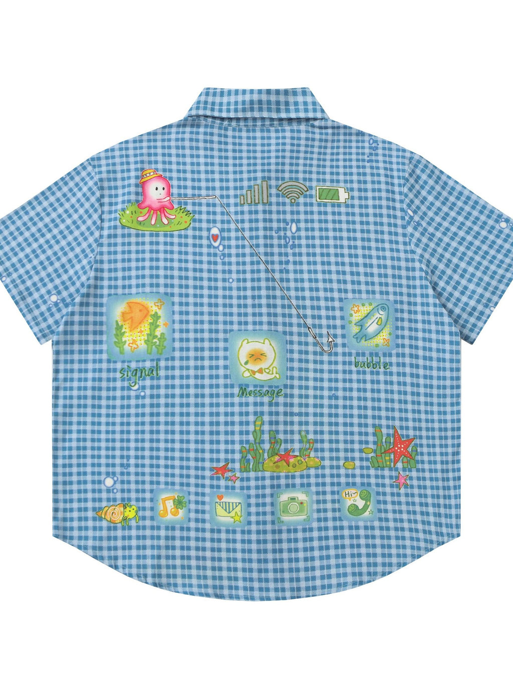 BlackBerry Blue Plaid Short Sleeve Loose Fit Cotton Women's Shirts