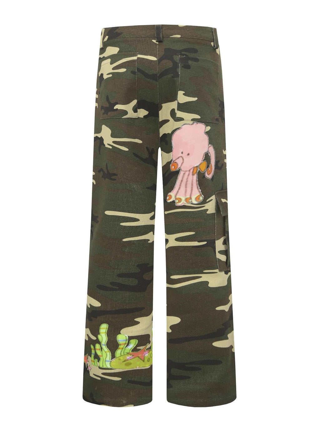 BlackBerry Camo Octopus Print Loose Straight Mid Rise Zip Fly Women's Cargo Pants