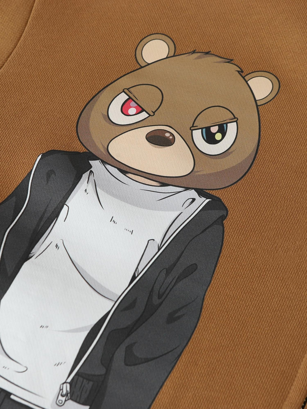 BlackBerry Cartoon Bear Print Loose Oversized Women's 420g Cotton Terry Zip-up Hoodies