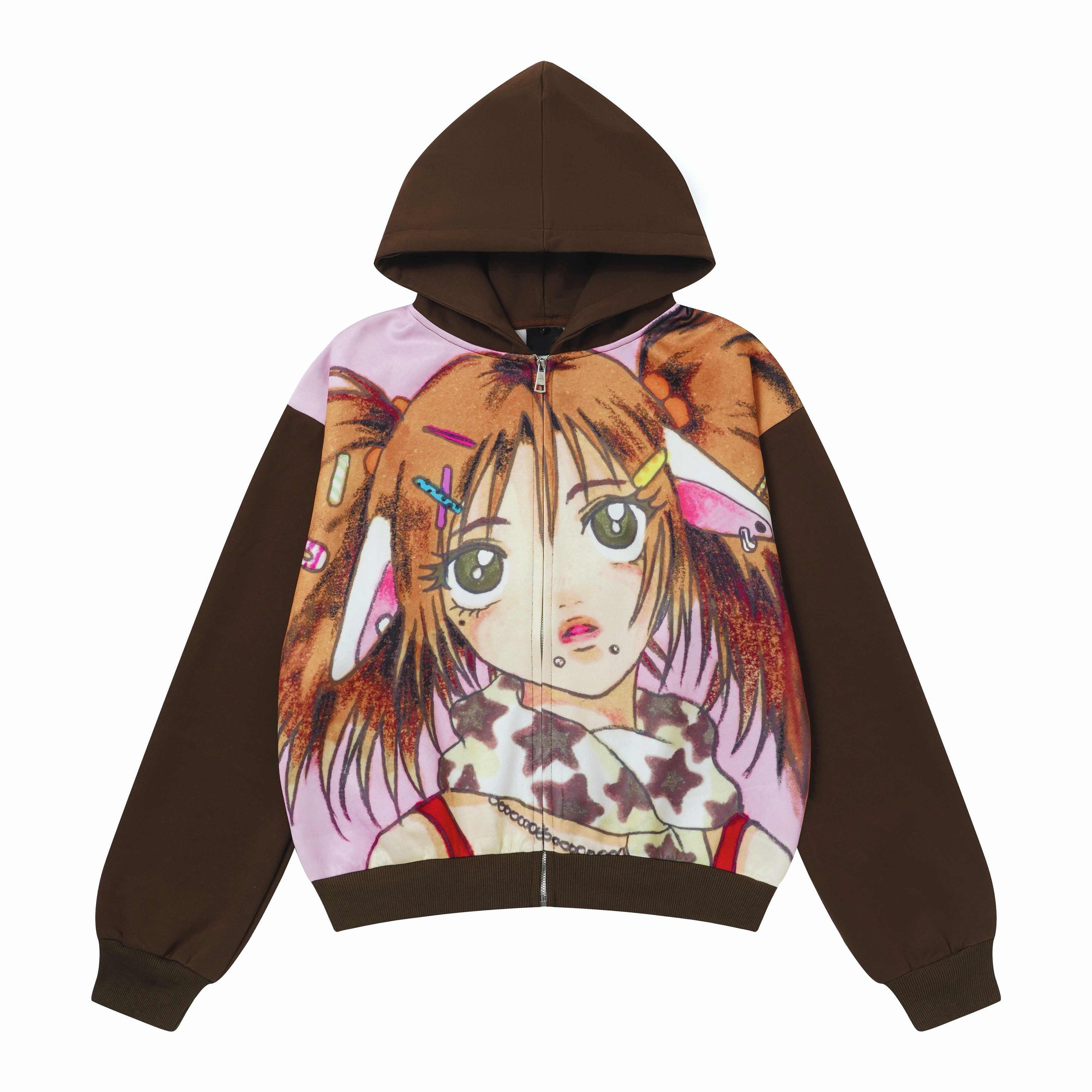 BlackBerry_Chocolate_Girl_Cartoon_Print_Collab_Loose_Fit_Women's_Zip-up_Hoodies_1052182356322_MISSTT