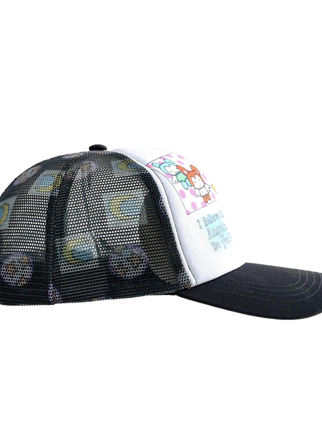 BlackBerry Cute Angel Cartoon Print Trucker Women's Cotton Baseball Caps