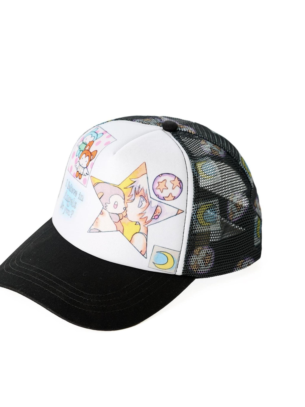 BlackBerry Cute Angel Cartoon Print Trucker Women's Cotton Baseball Caps