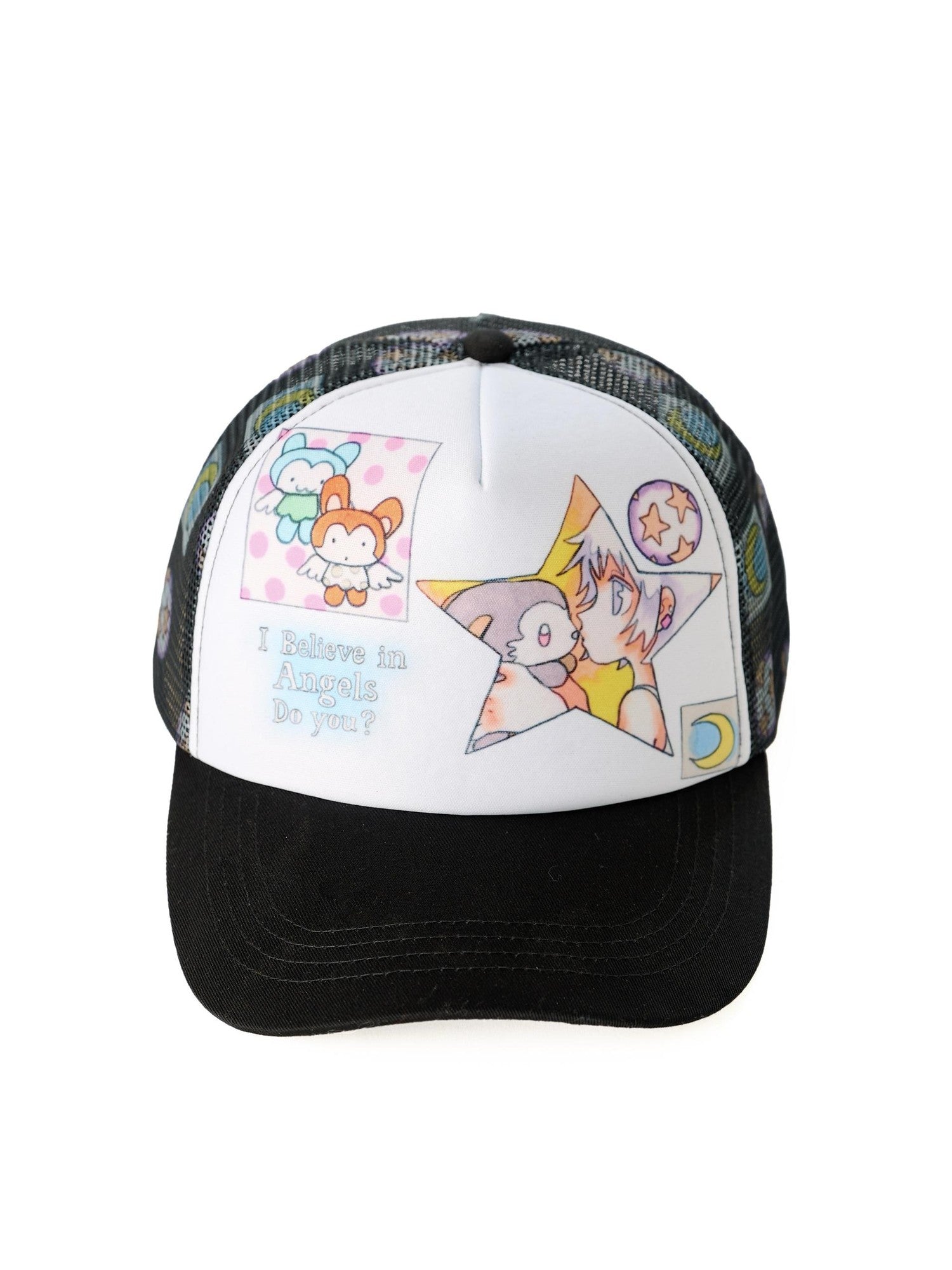 BlackBerry Cute Angel Cartoon Print Trucker Women's Cotton Baseball Caps
