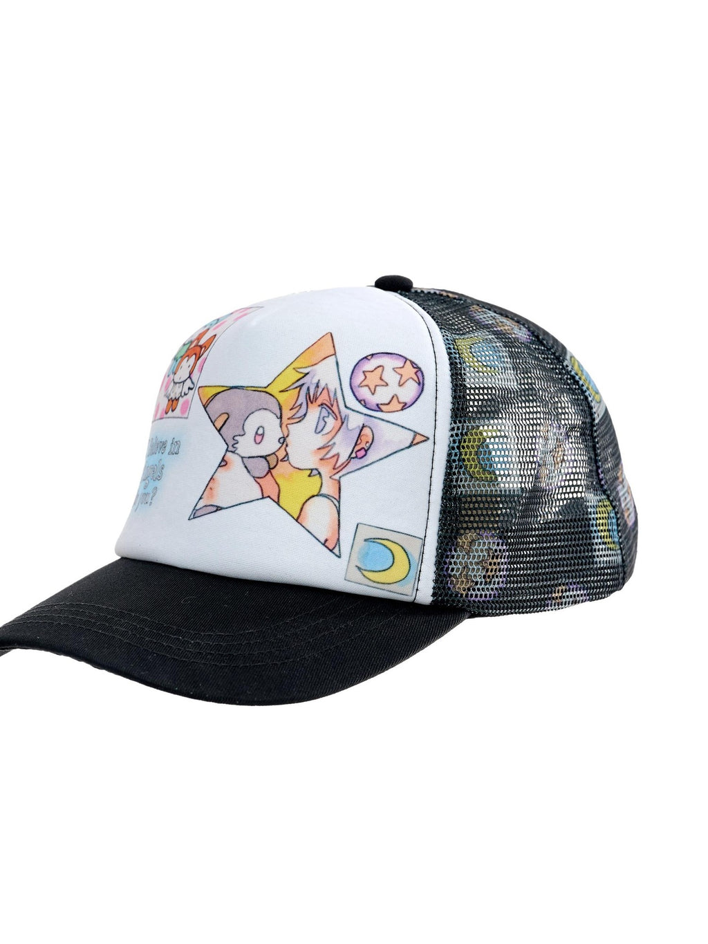 BlackBerry Cute Angel Cartoon Print Trucker Women's Cotton Baseball Caps