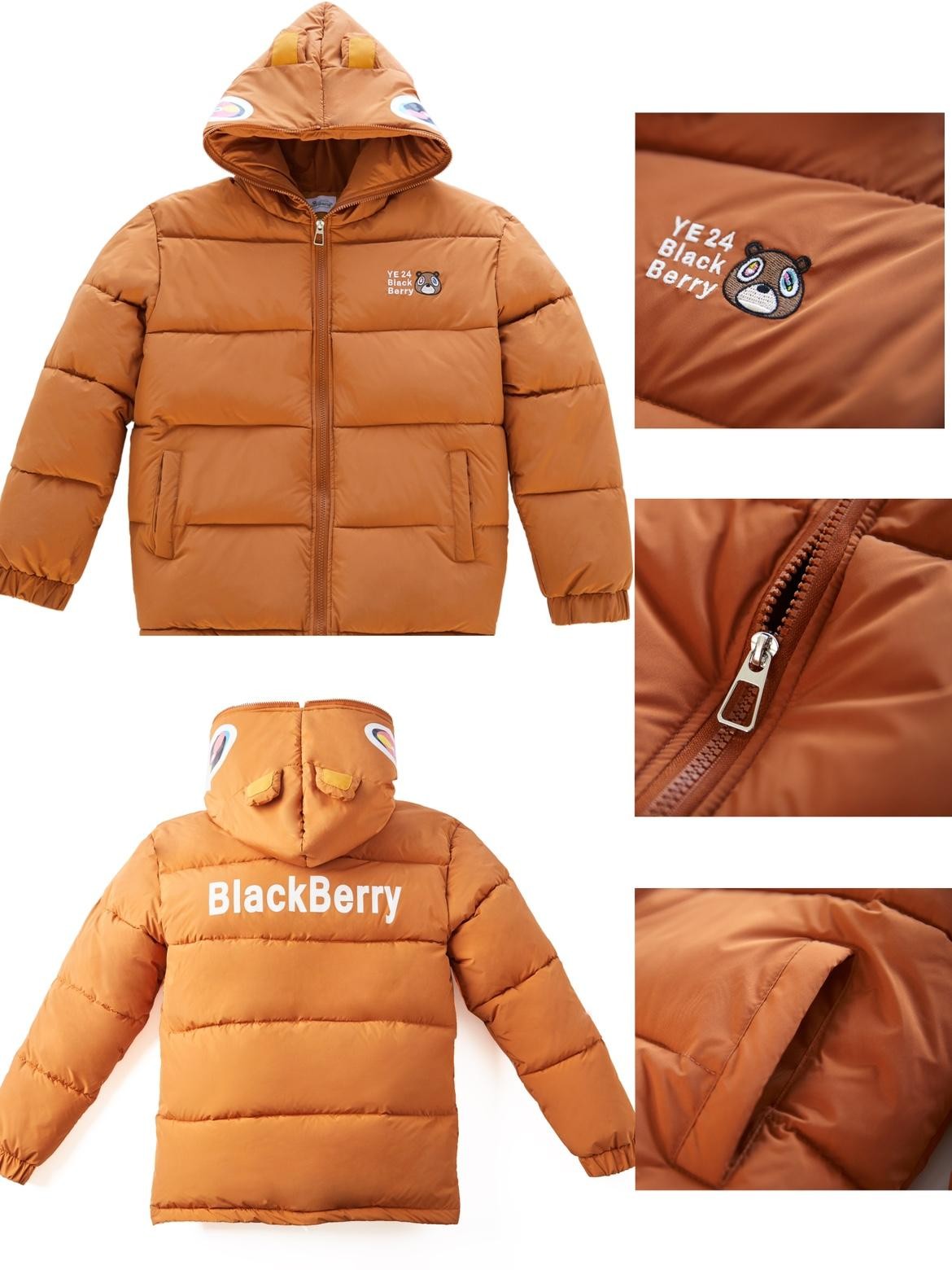 BlackBerry Embroidered Bear Full Zipper Heavyweight Women's Down Cotton Puffer Jackets
