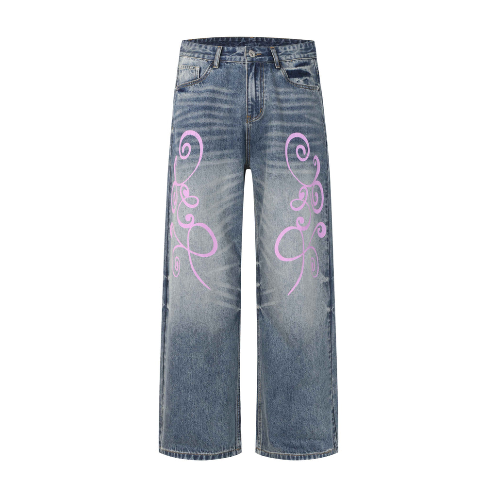 BlackBerry_Fuchsia_Swirl_Vine_Print_Women's_Lightweight_Thin_Denim_Straight-leg_Jeans_1045336299792_MISSTT