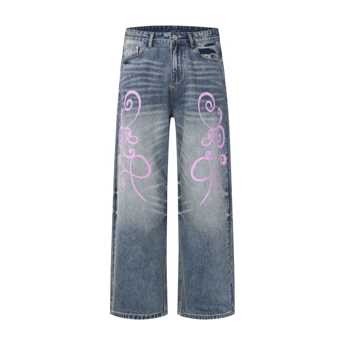 BlackBerry_Fuchsia_Swirl_Vine_Print_Women's_Lightweight_Thin_Denim_Straight-leg_Jeans_1045336299792_MISSTT