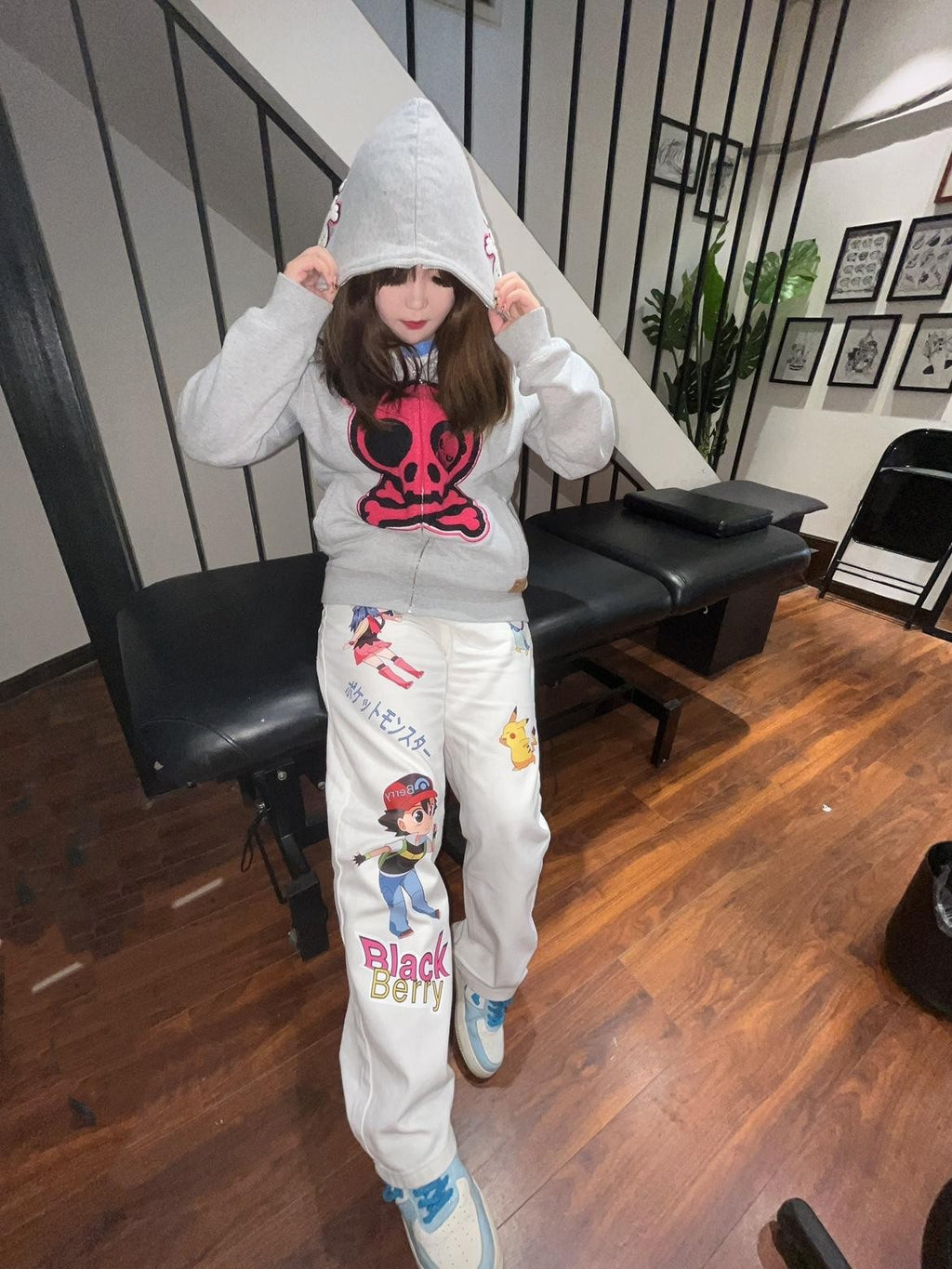BlackBerry Girlish Cartoon Pet Character Print Women's Straight-leg Jeans