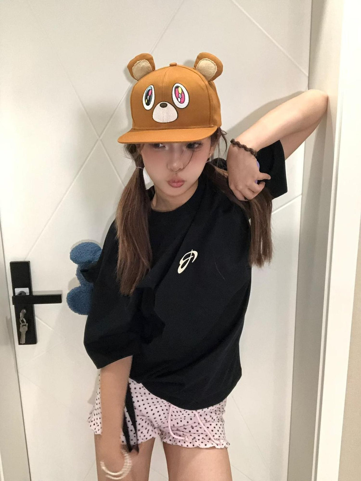 BlackBerry Graduation Bear Patch Adjustable Flat Brim Women's Cotton Baseball Caps