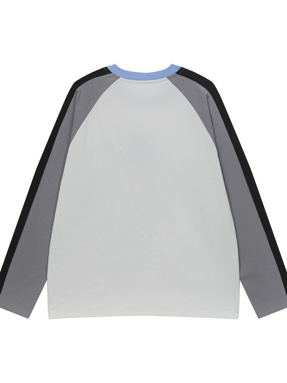 BlackBerry Gray Black Blue Patchwork Character Print Raglan Women's Cotton Long Sleeve T-shirts