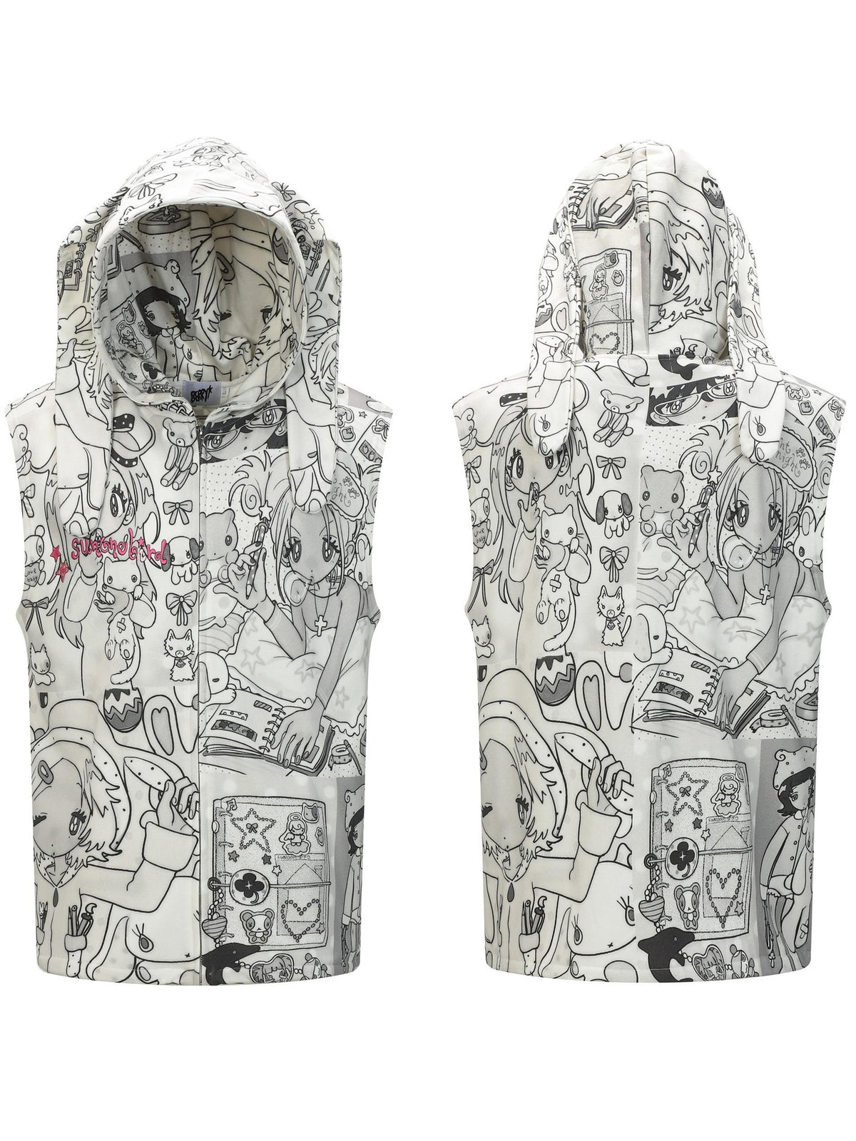 BlackBerry Gray Bunny Commuter Hooded Zipper Vest Women's Pure Cotton Tank Tops