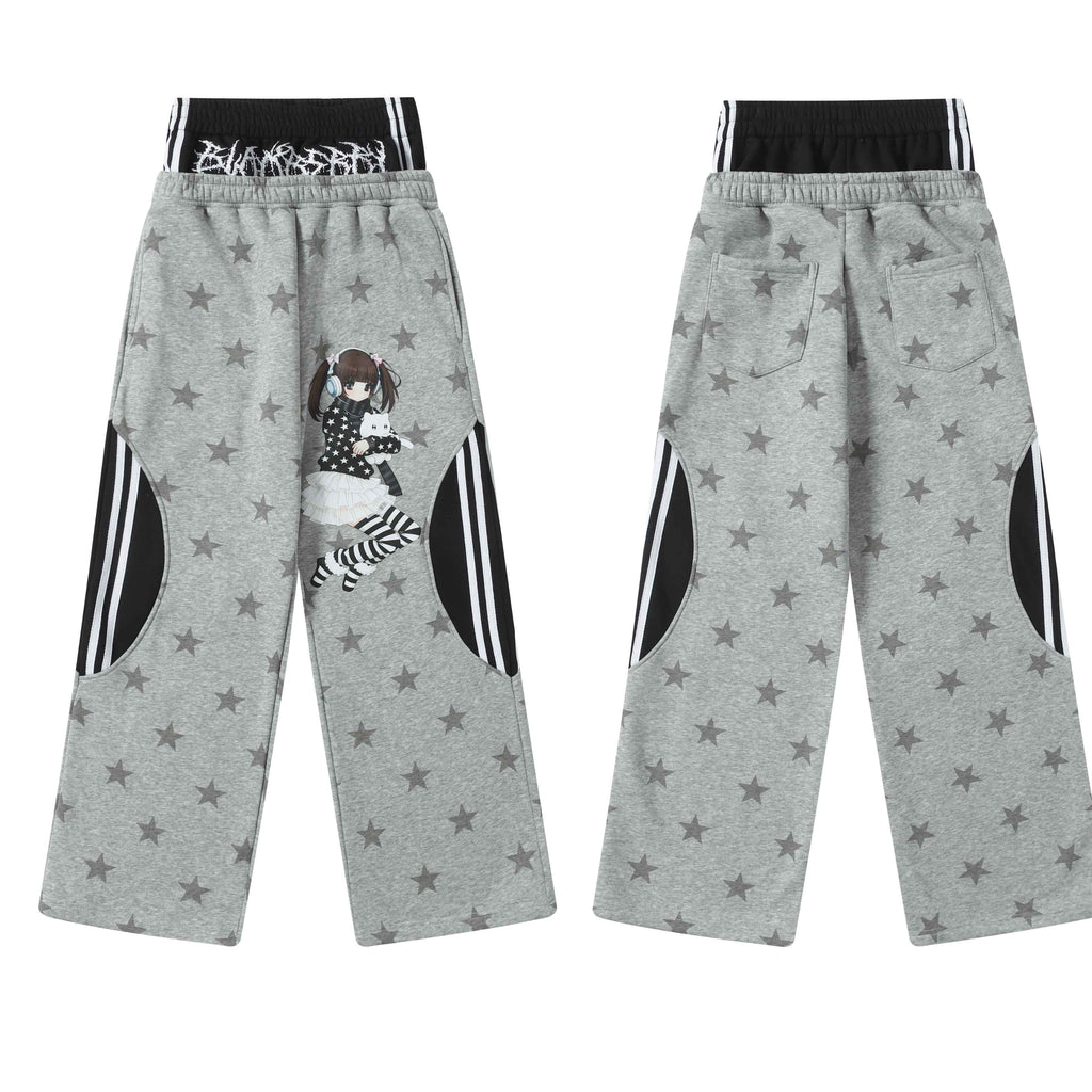 BlackBerry_Gray_Cartoon_Star_Cat_Faux_Two_Piece_Spliced_Women's_Fleece_Lined_Sweatpants_997576940457_MISSTT