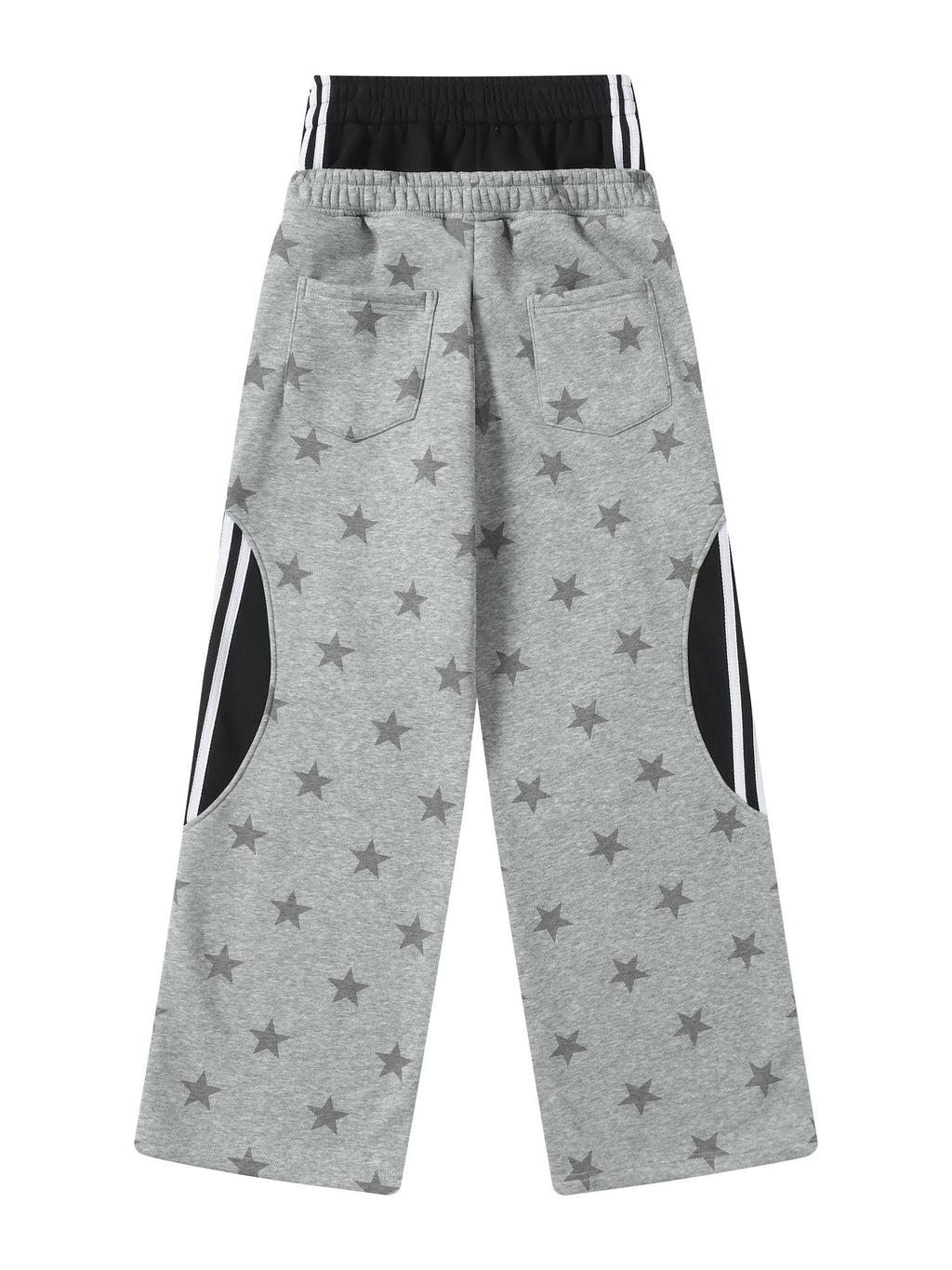 BlackBerry Gray Cartoon Star Cat Faux Two Piece Spliced Women's Fleece Lined Sweatpants