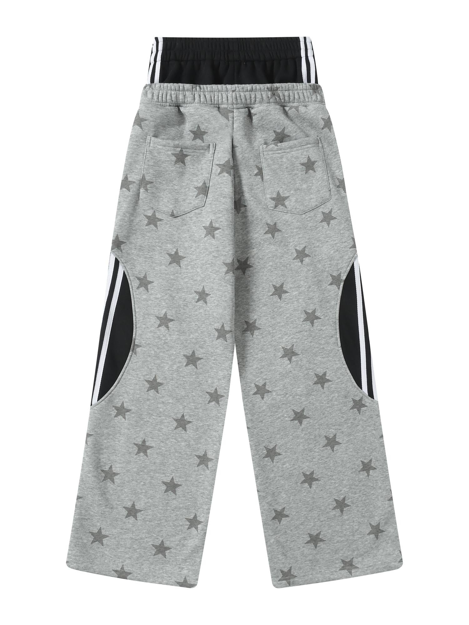 BlackBerry Gray Cartoon Star Cat Faux Two Piece Spliced Women's Fleece Lined Sweatpants