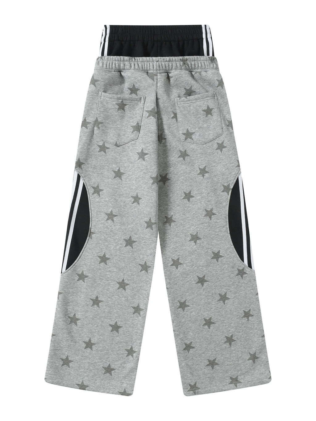 BlackBerry Gray Cartoon Star Cat Faux Two Piece Spliced Women's Fleece Lined Sweatpants