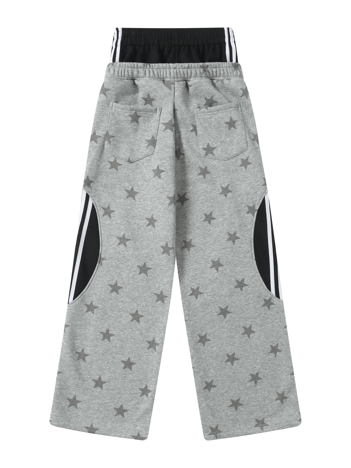 BlackBerry Gray Cartoon Star Cat Faux Two Piece Spliced Women's Fleece Lined Sweatpants