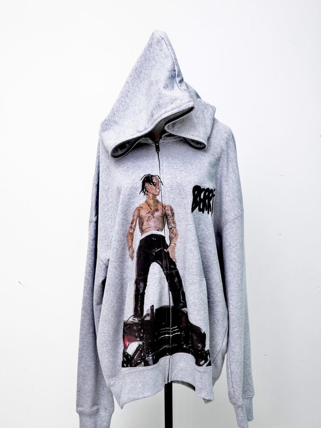 BlackBerry Gray Embroidered Parody Portrait Heavyweight Women's Cotton Zip-up Hoodies