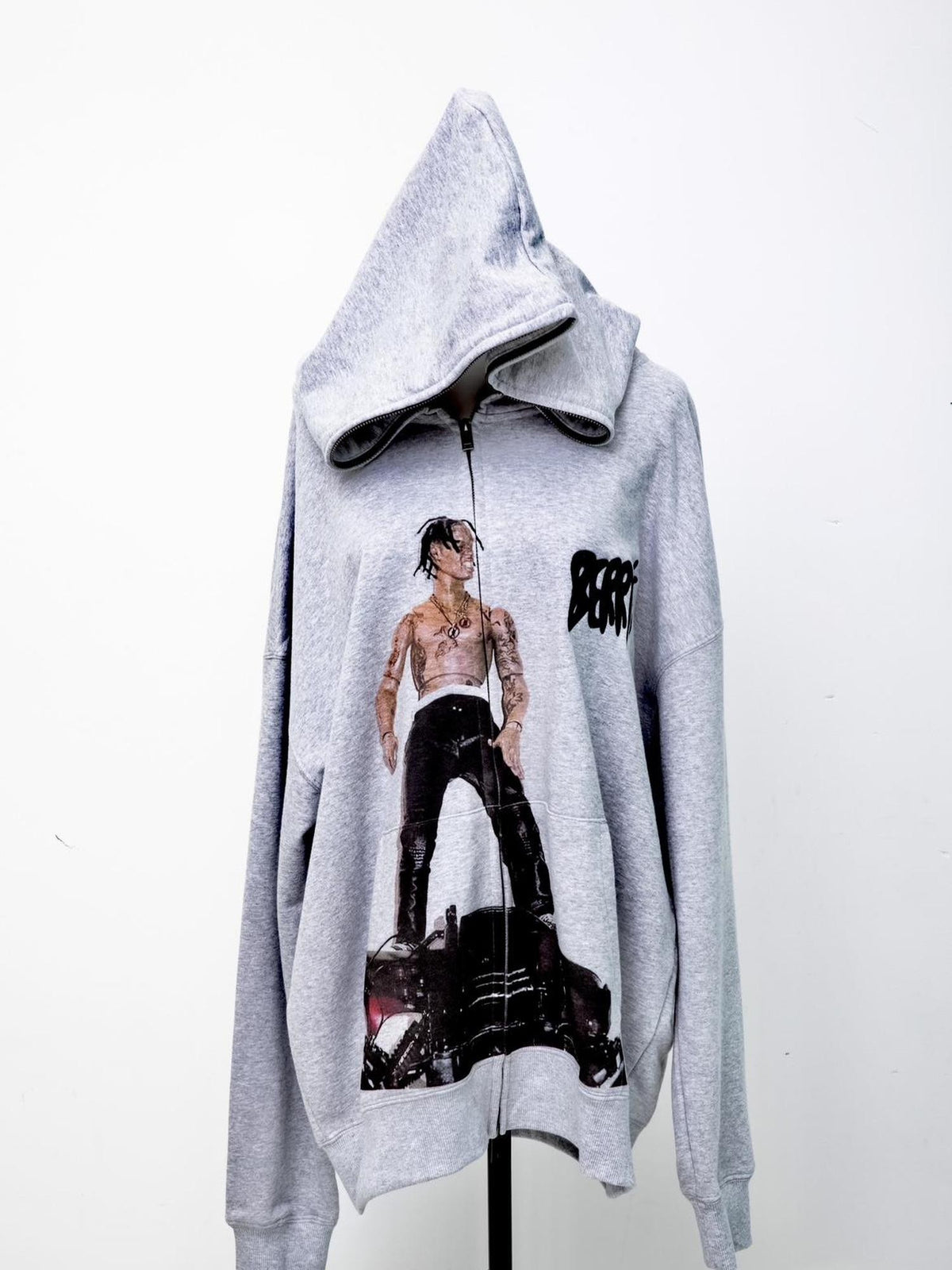 BlackBerry Gray Embroidered Parody Portrait Heavyweight Women's Cotton Zip-up Hoodies