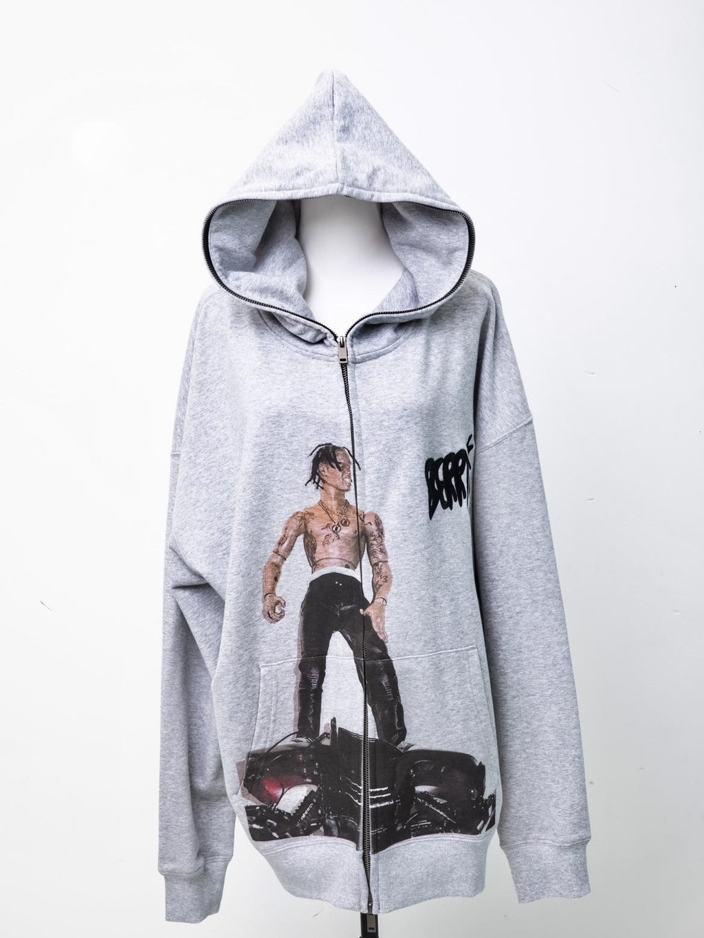 BlackBerry Gray Embroidered Parody Portrait Heavyweight Women's Cotton Zip-up Hoodies