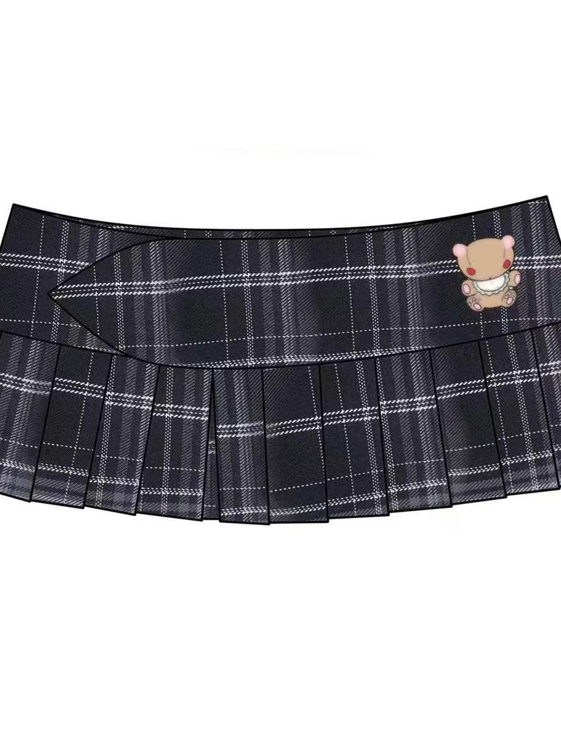 BlackBerry Grey Plaid Sweet High Waisted Slim Fit Women's Pleated Skirts