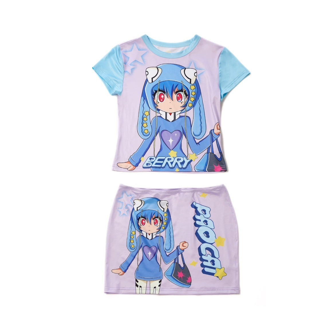 BlackBerry_Hand_Painted_Anime_Print_Street_Women's_Poly_Cotton_Spandex_Matching_Skirt_Sets_792311559005_MISSTT